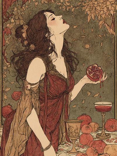 Pomegranate Woman Art Nouveau Poster. poster