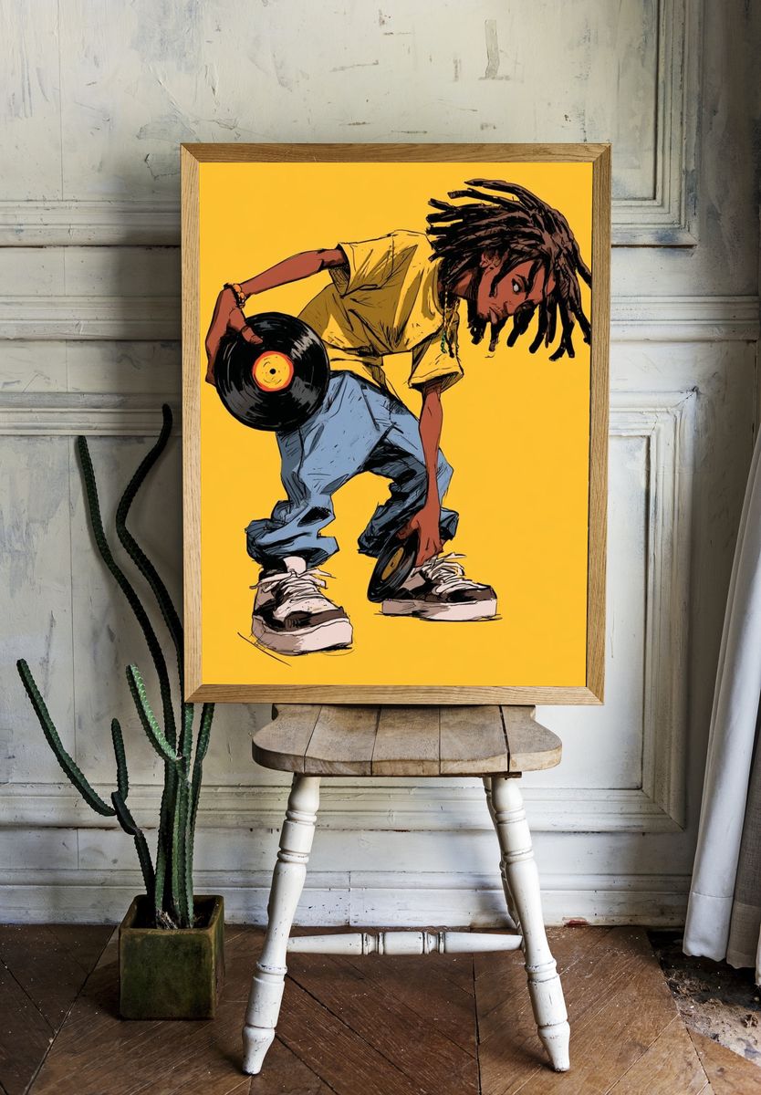 DJ Breakdancer Illustration Poster. room preview