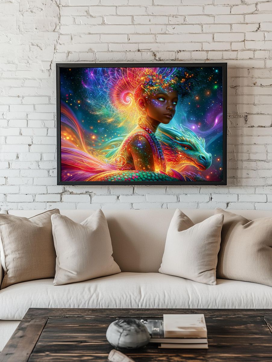 Cosmic Dragon Girl Illustration Poster. room preview