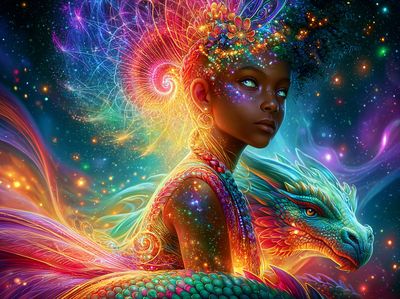 Cosmic Dragon Girl Illustration Poster.