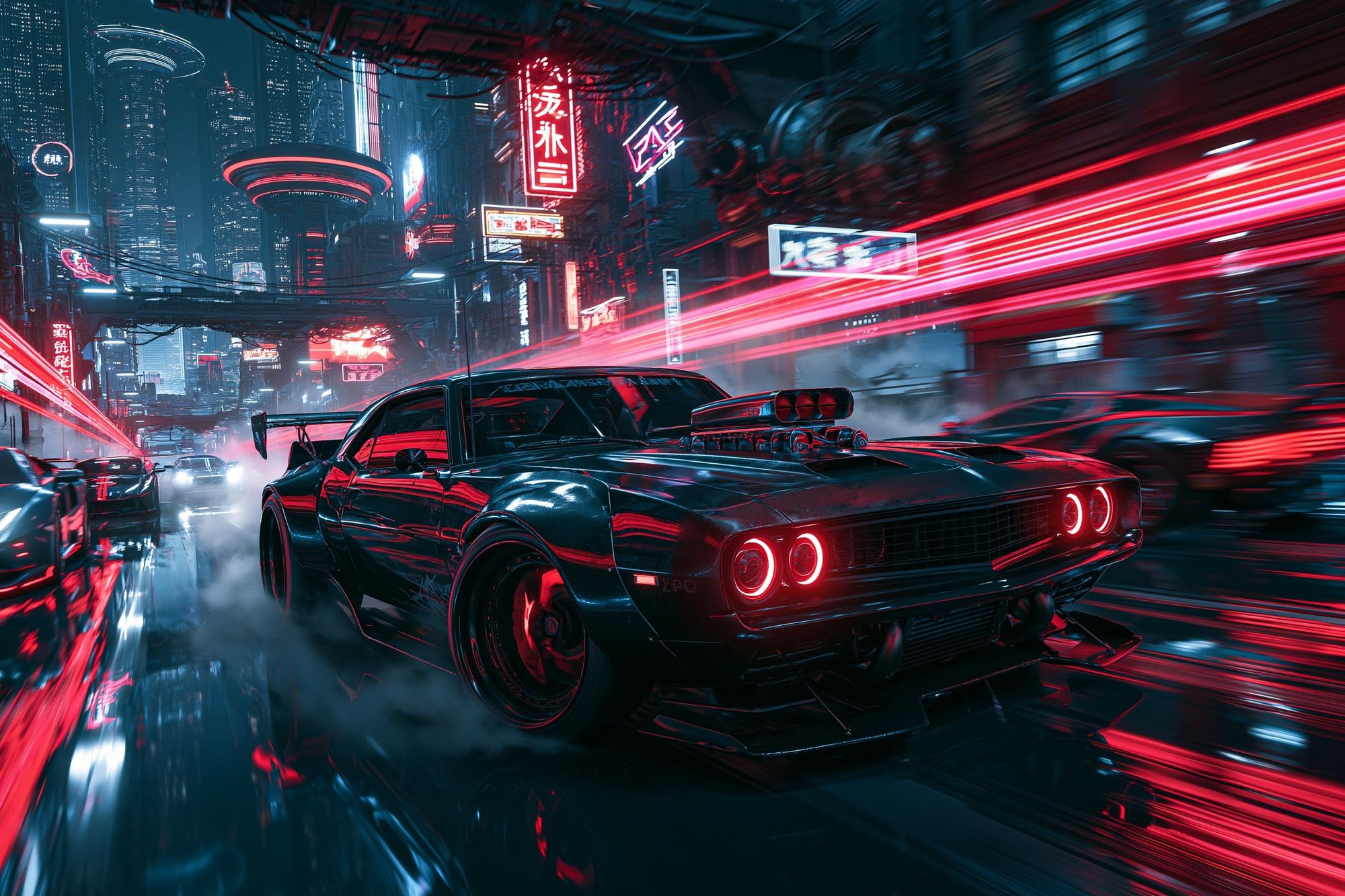 Neon Street Racer Illustration Poster. poster — illustration art