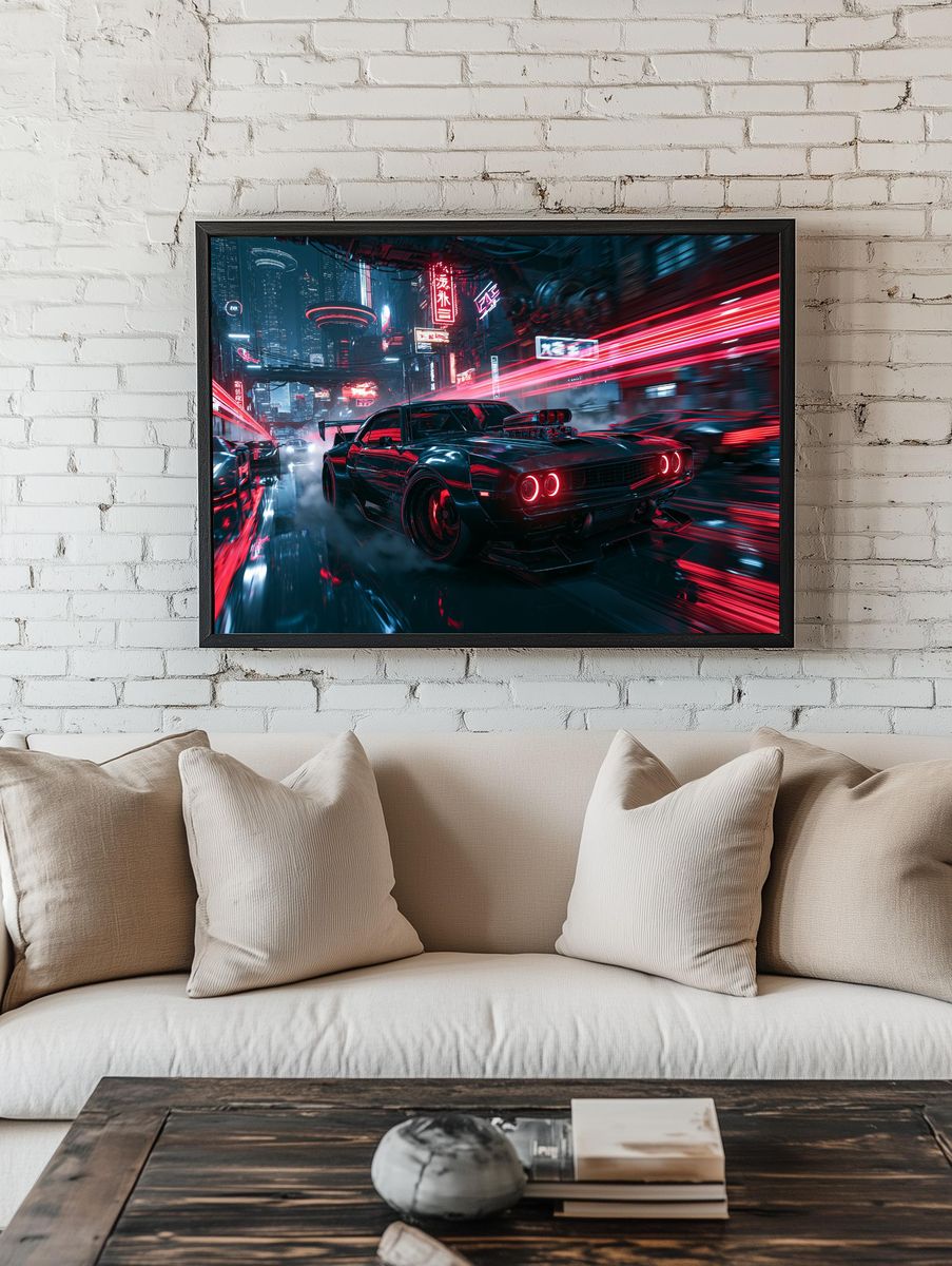 Neon Street Racer Illustration Poster. — room view 1