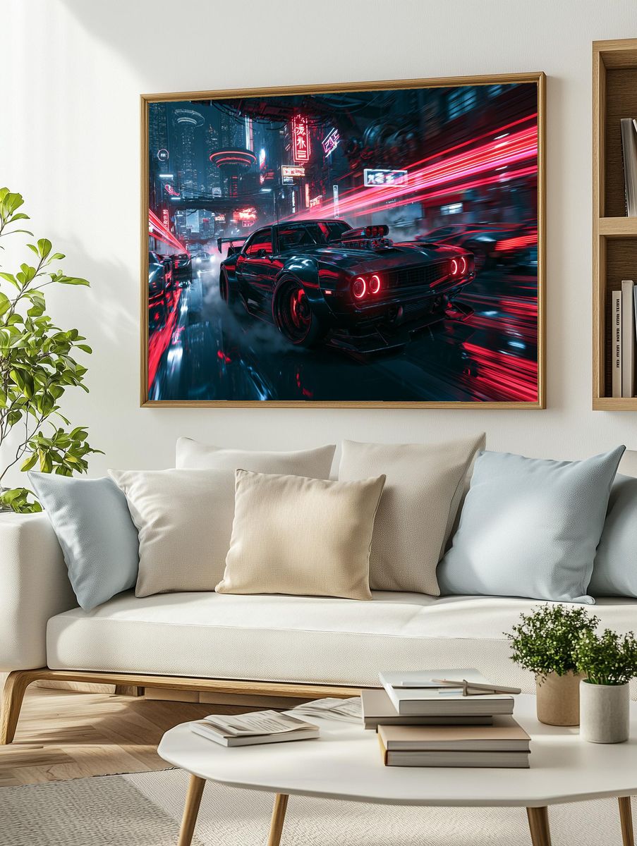 Neon Street Racer Illustration Poster. — room view 2