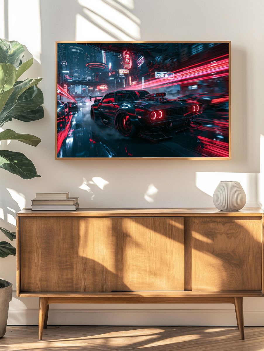 Neon Street Racer Illustration Poster. — room view 3