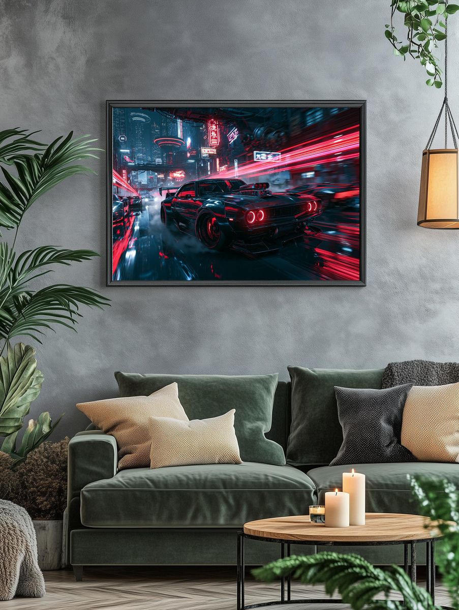 Neon Street Racer Illustration Poster. — room view 4