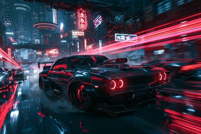 Neon Street Racer Illustration Poster. poster