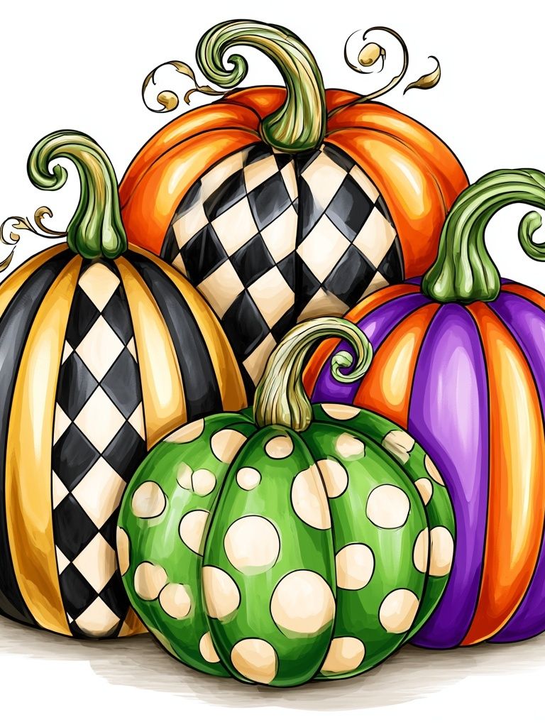 Whimsical Halloween Pumpkins Illustration Poster. poster detail