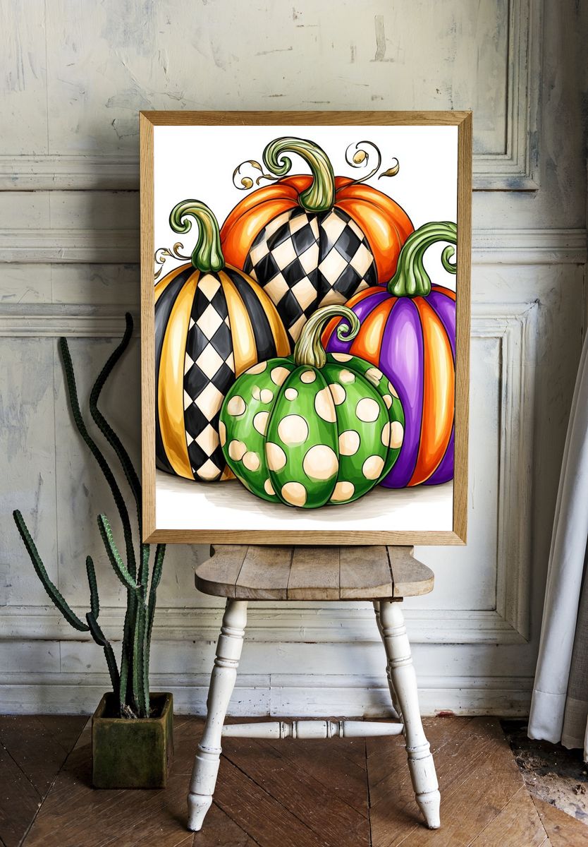Whimsical Halloween Pumpkins Illustration Poster. — room view 1