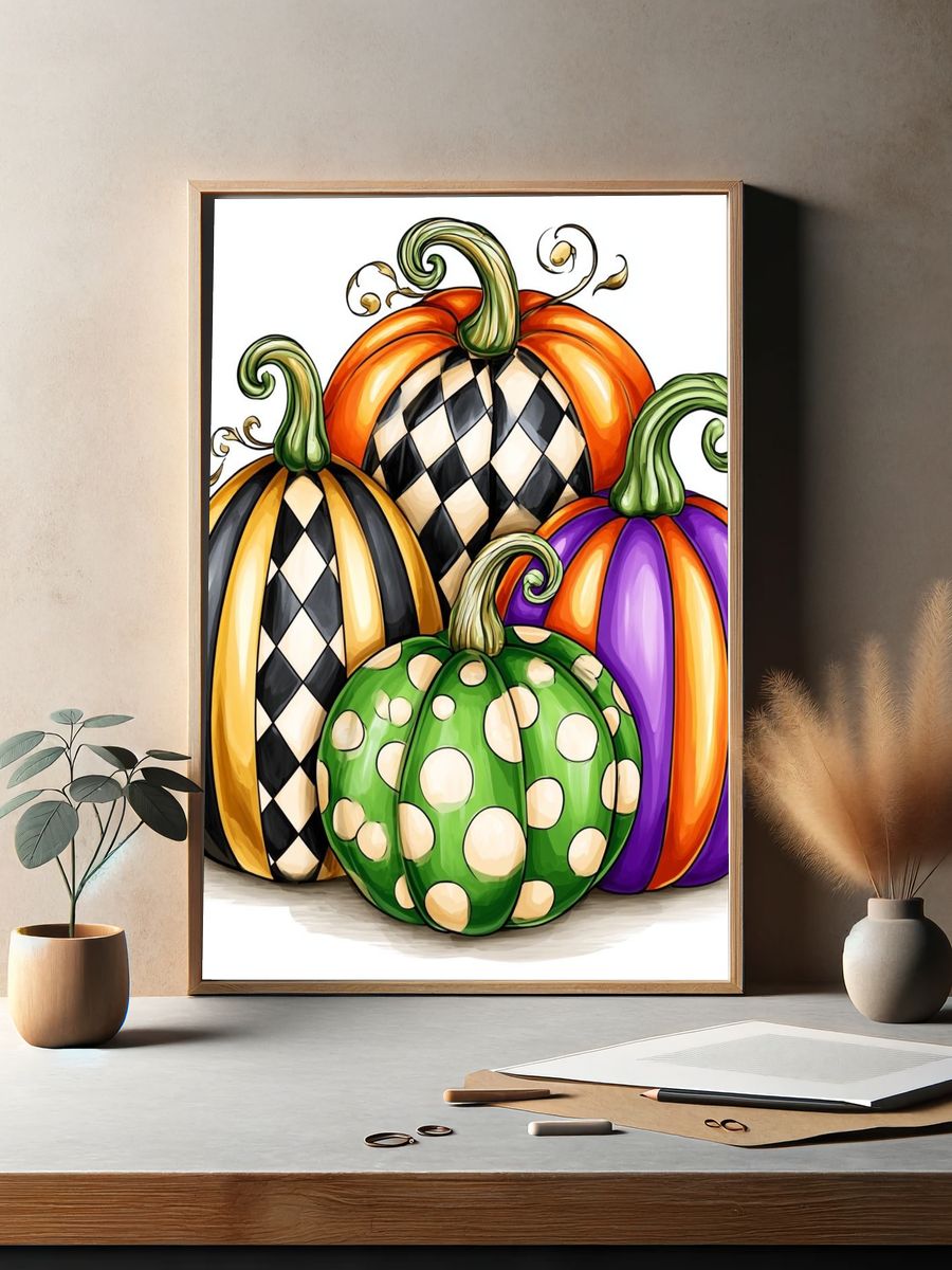 Whimsical Halloween Pumpkins Illustration Poster. — room view 2