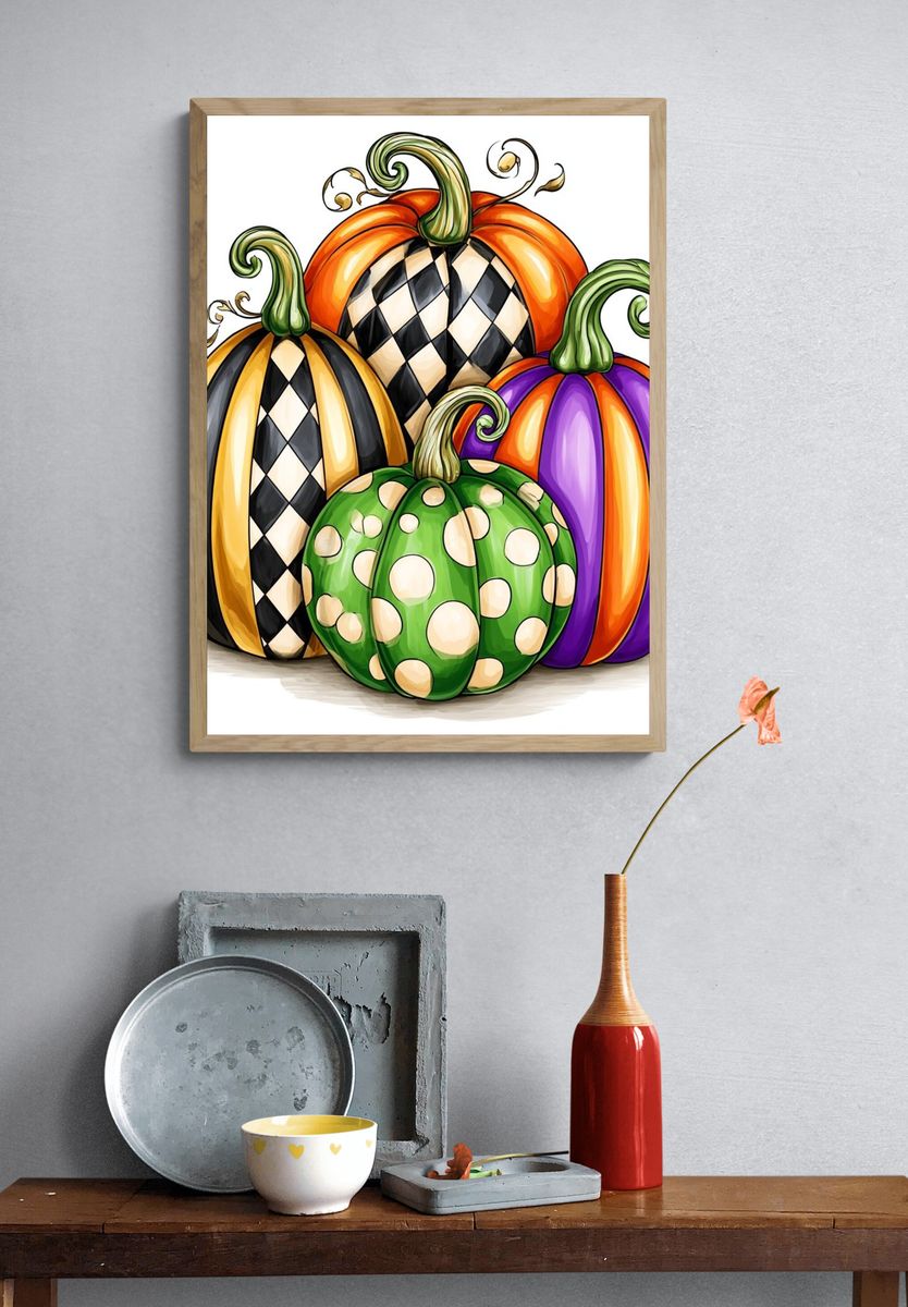 Whimsical Halloween Pumpkins Illustration Poster. — room view 3