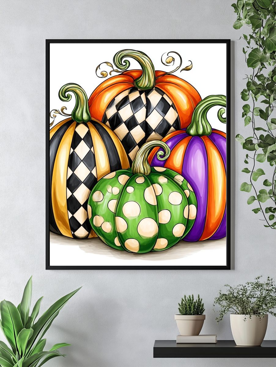 Whimsical Halloween Pumpkins Illustration Poster. — room view 4
