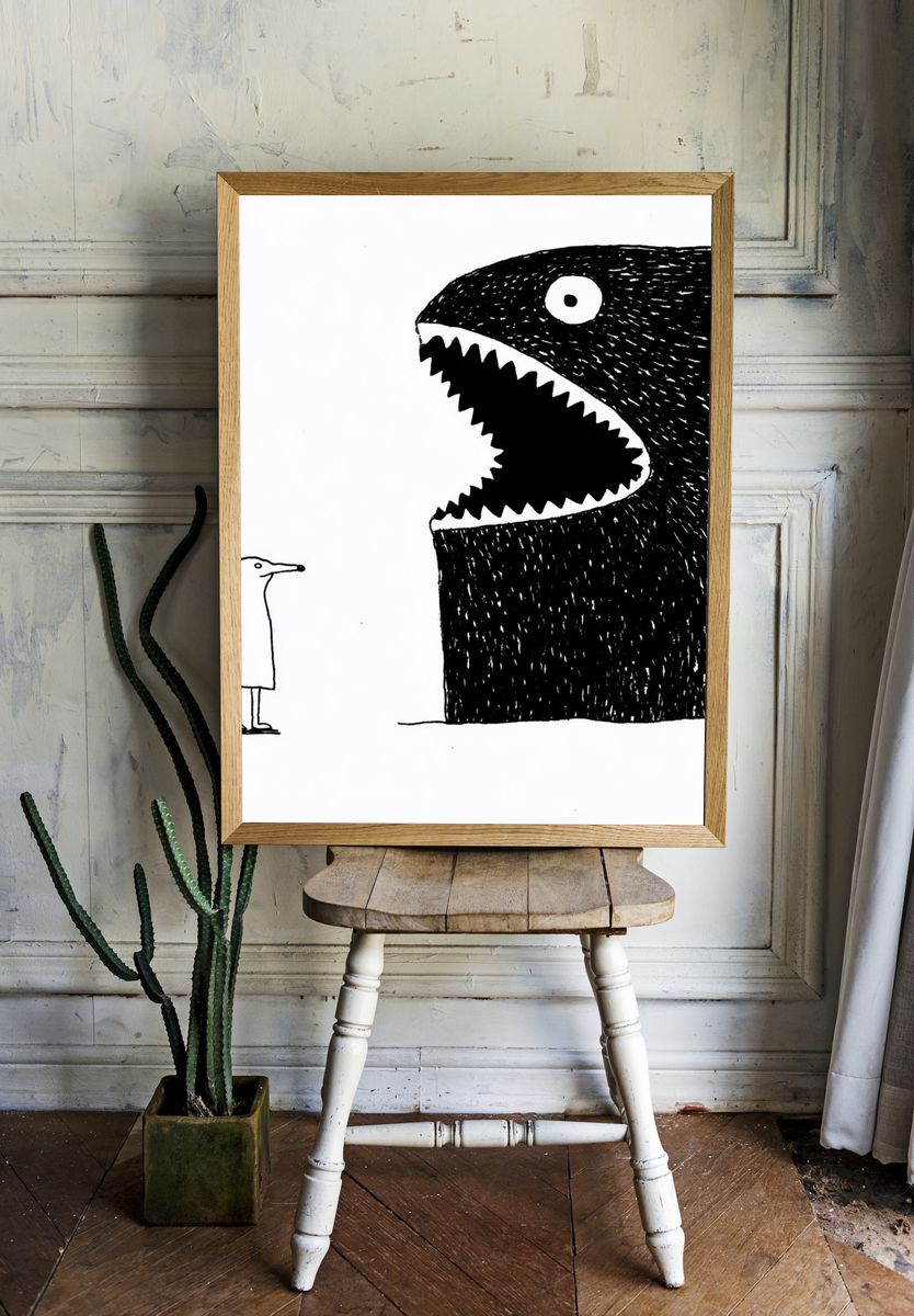 Surreal Bird and Monster Illustration Poster. room preview