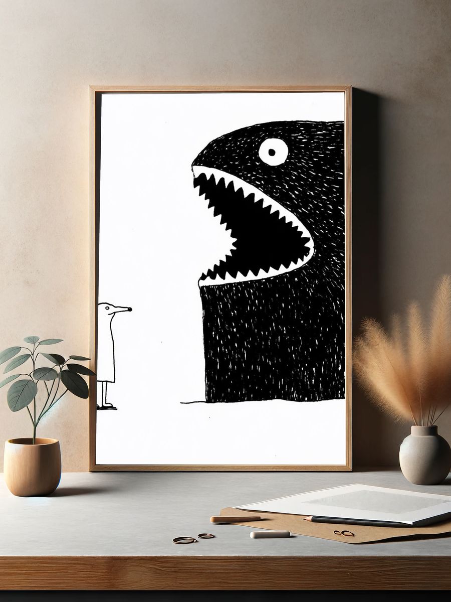 Surreal Bird and Monster Illustration Poster. — room view 2