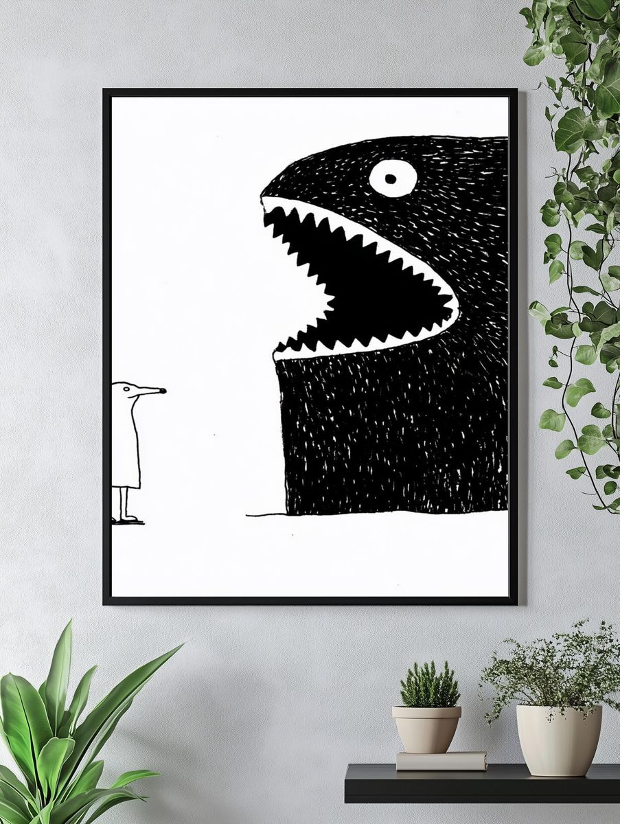 Surreal Bird and Monster Illustration Poster. — room view 4