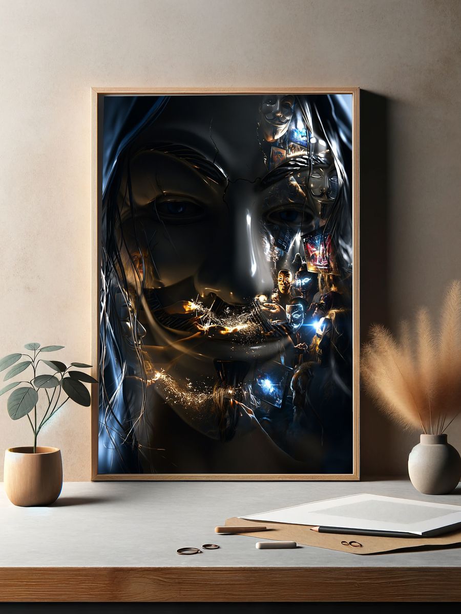 Masked Faces Digital Art Poster. — room view 2