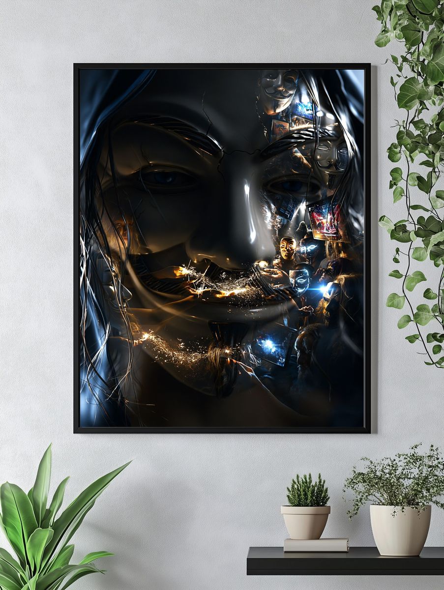 Masked Faces Digital Art Poster. — room view 4