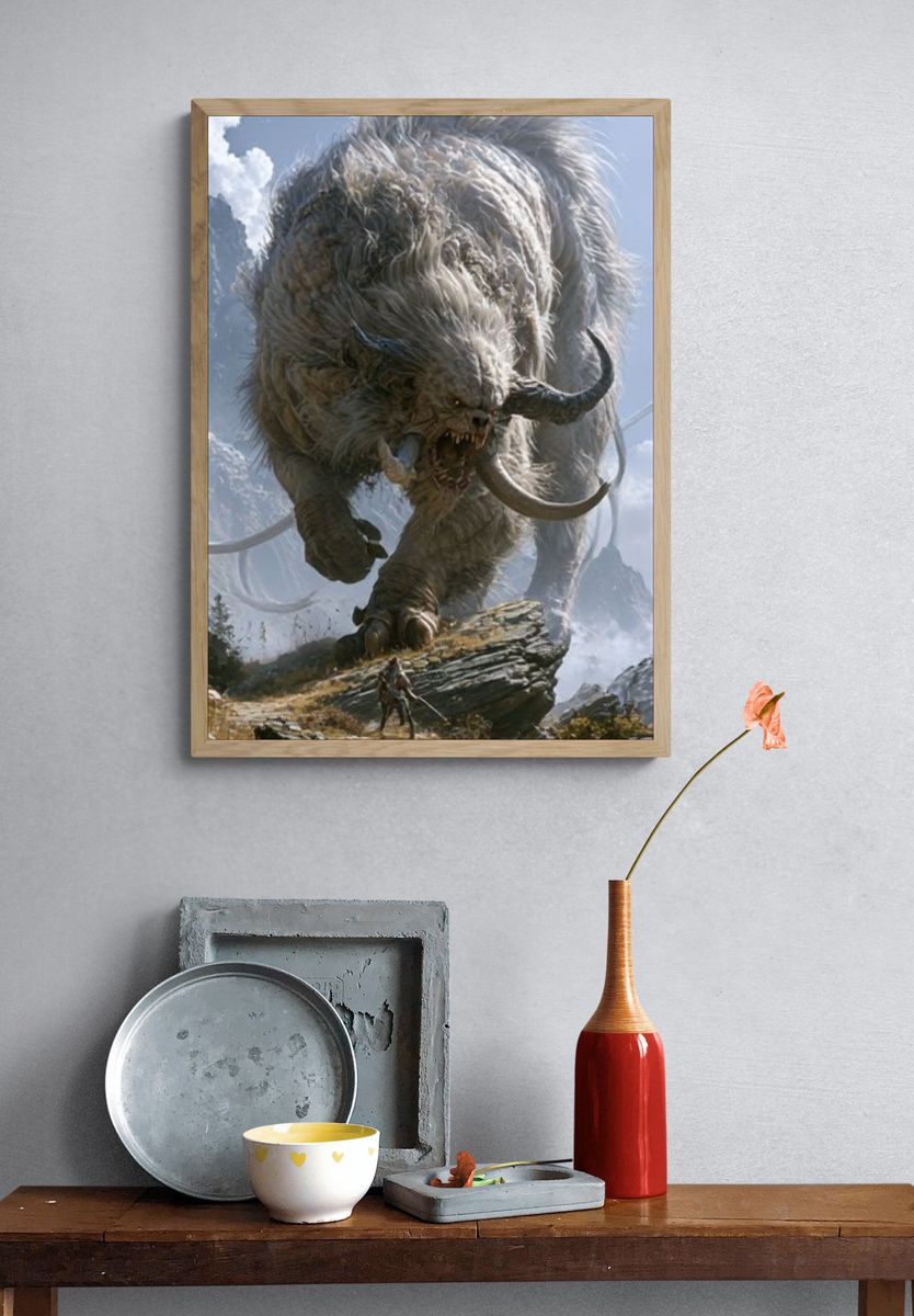 Colossal Monster Battle Illustration Poster. — room view 3