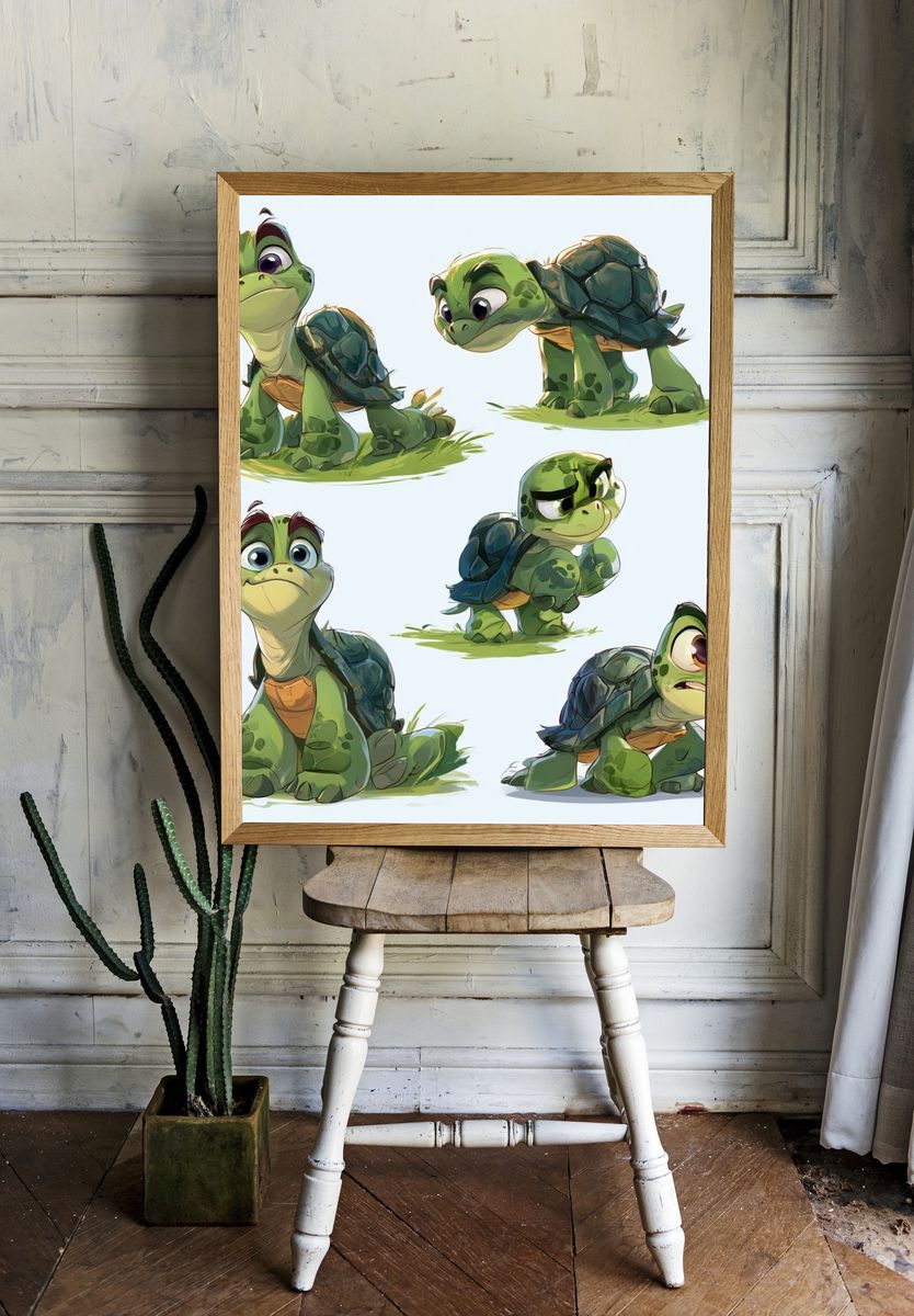 Cute Turtle Characters Illustration Poster. room preview