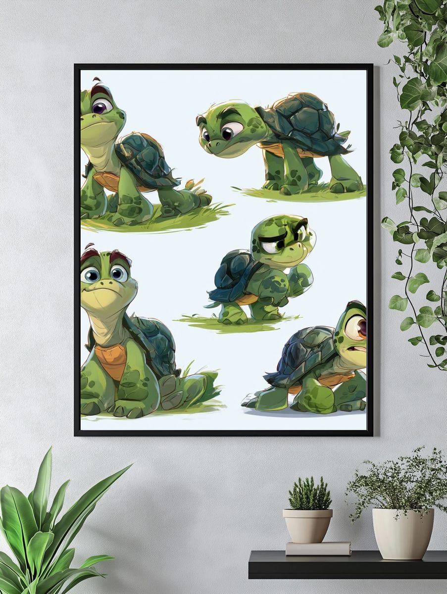 Cute Turtle Characters Illustration Poster. — room view 4