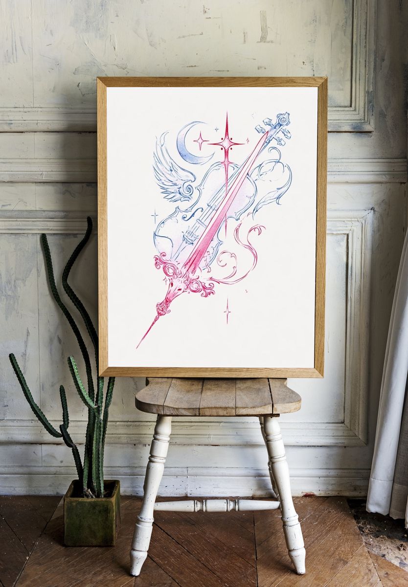 Celestial Violin Illustration Poster. — room view 1