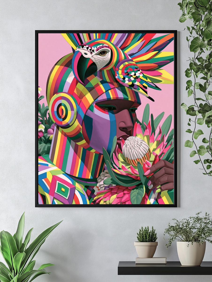 Rainbow Parrot Portrait Print. — room view 4