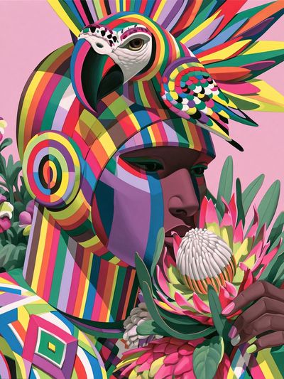 Rainbow Parrot Portrait Print. poster