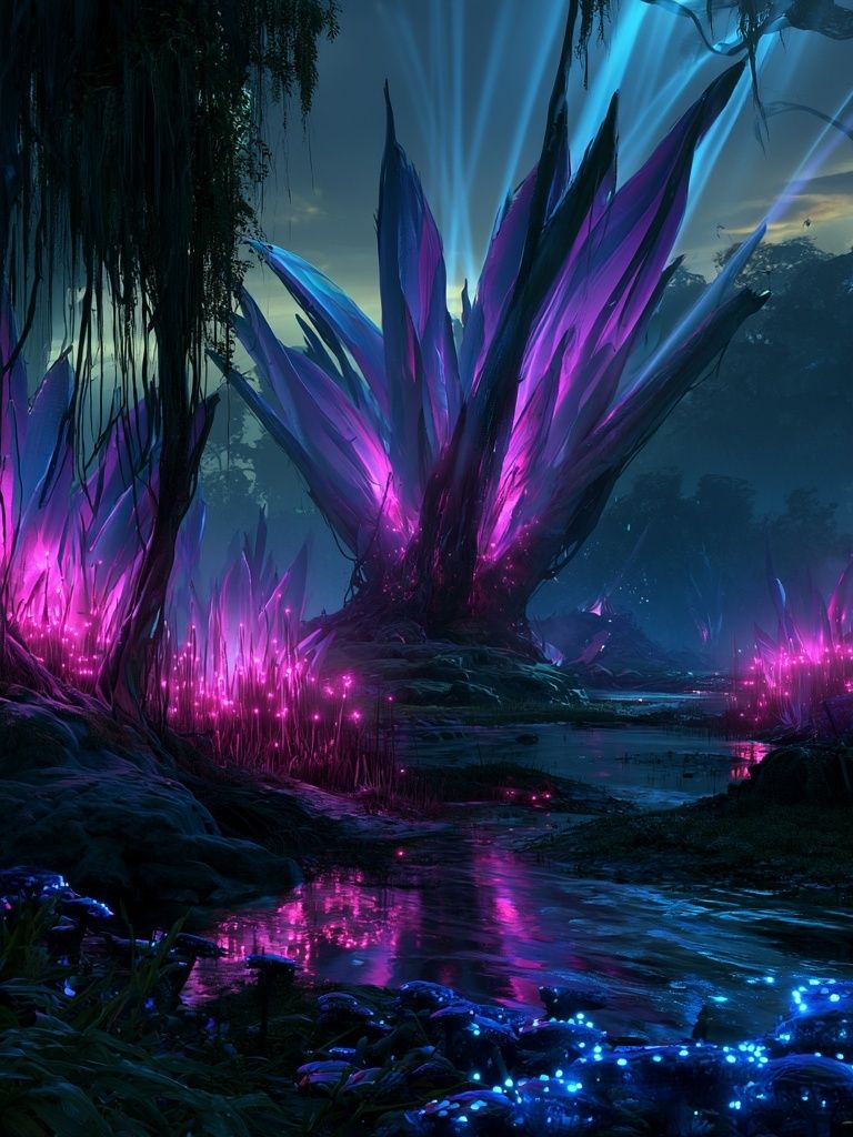 Neon Crystal Forest Poster. poster — illustration art