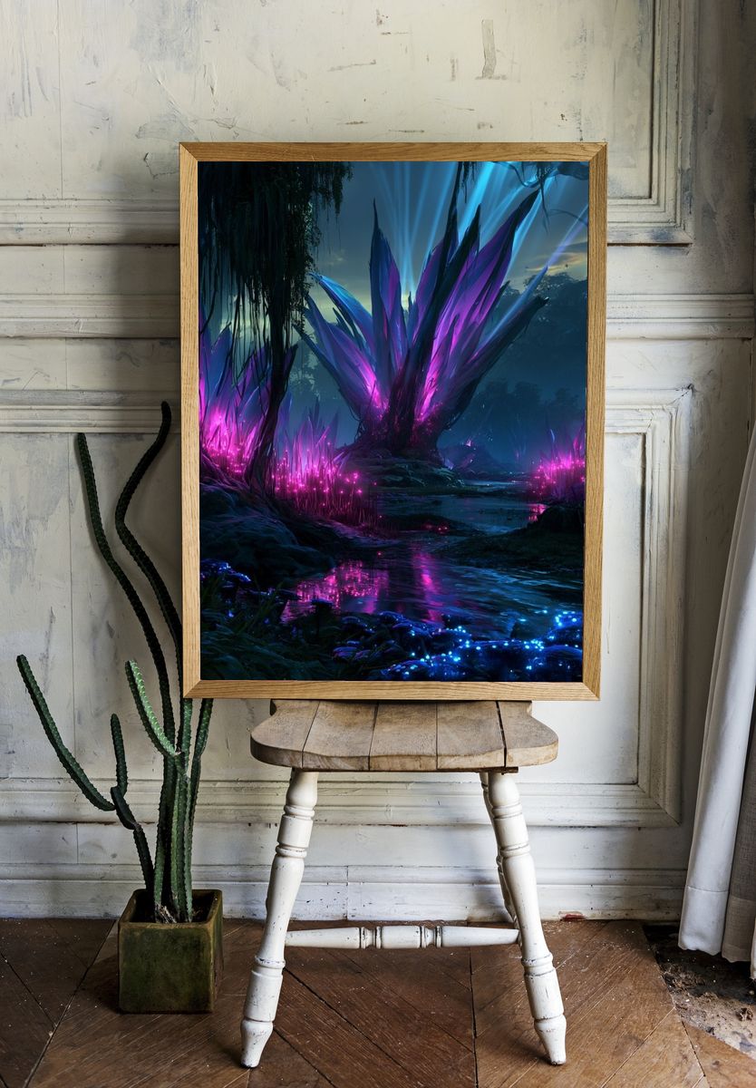 Neon Crystal Forest Poster. room preview