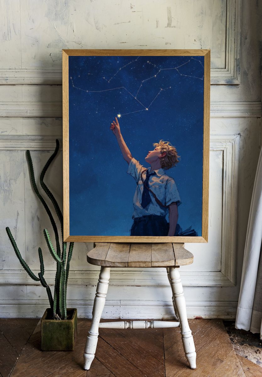Stargazing Boy Illustration Poster. — room view 1