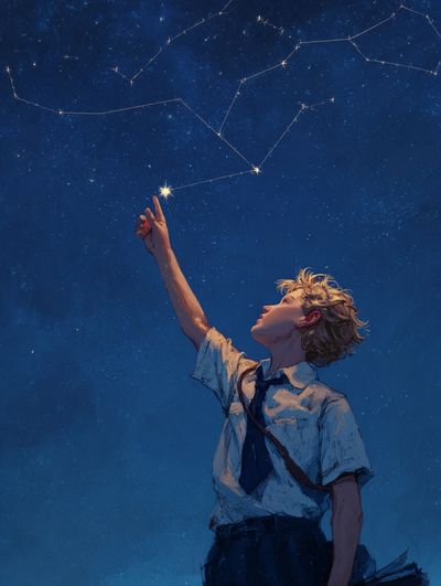 Stargazing Boy Illustration Poster. poster print