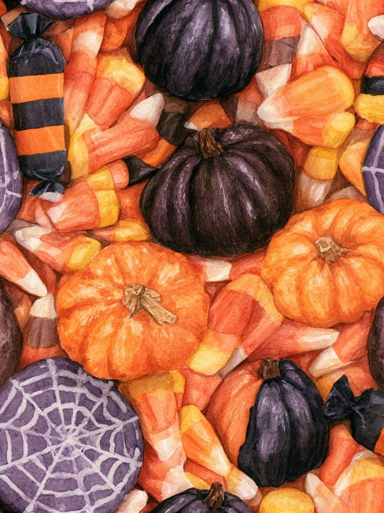 Halloween Candy Watercolor Poster. poster detail