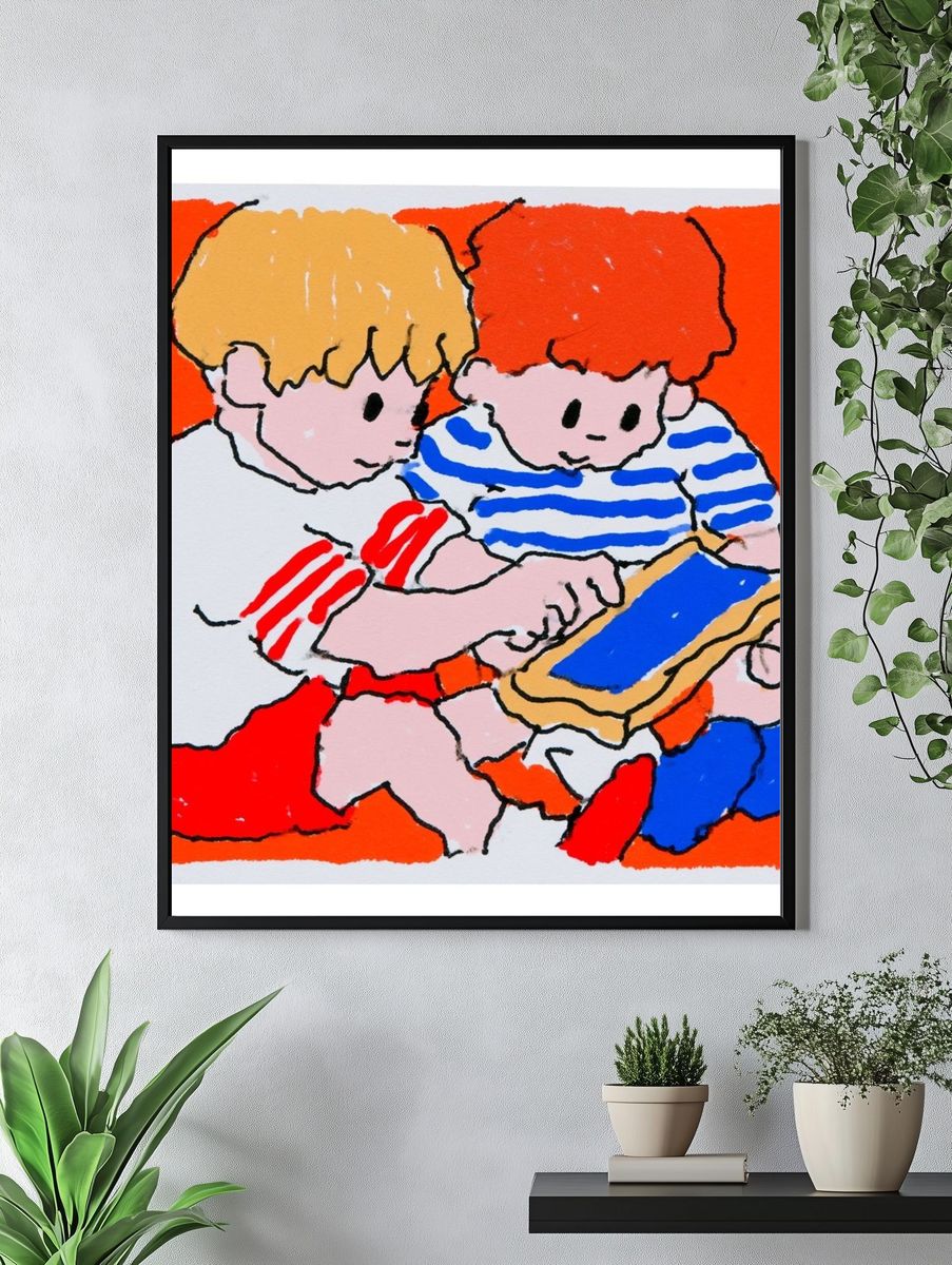 Playful Children Illustration Poster. — room view 4