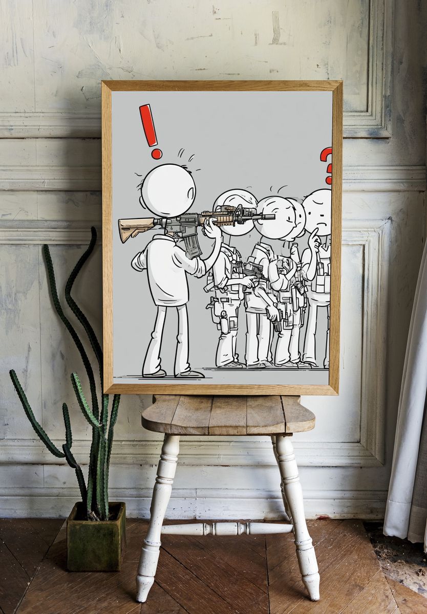 Cartoon Soldiers Confusion Illustration Poster. room preview