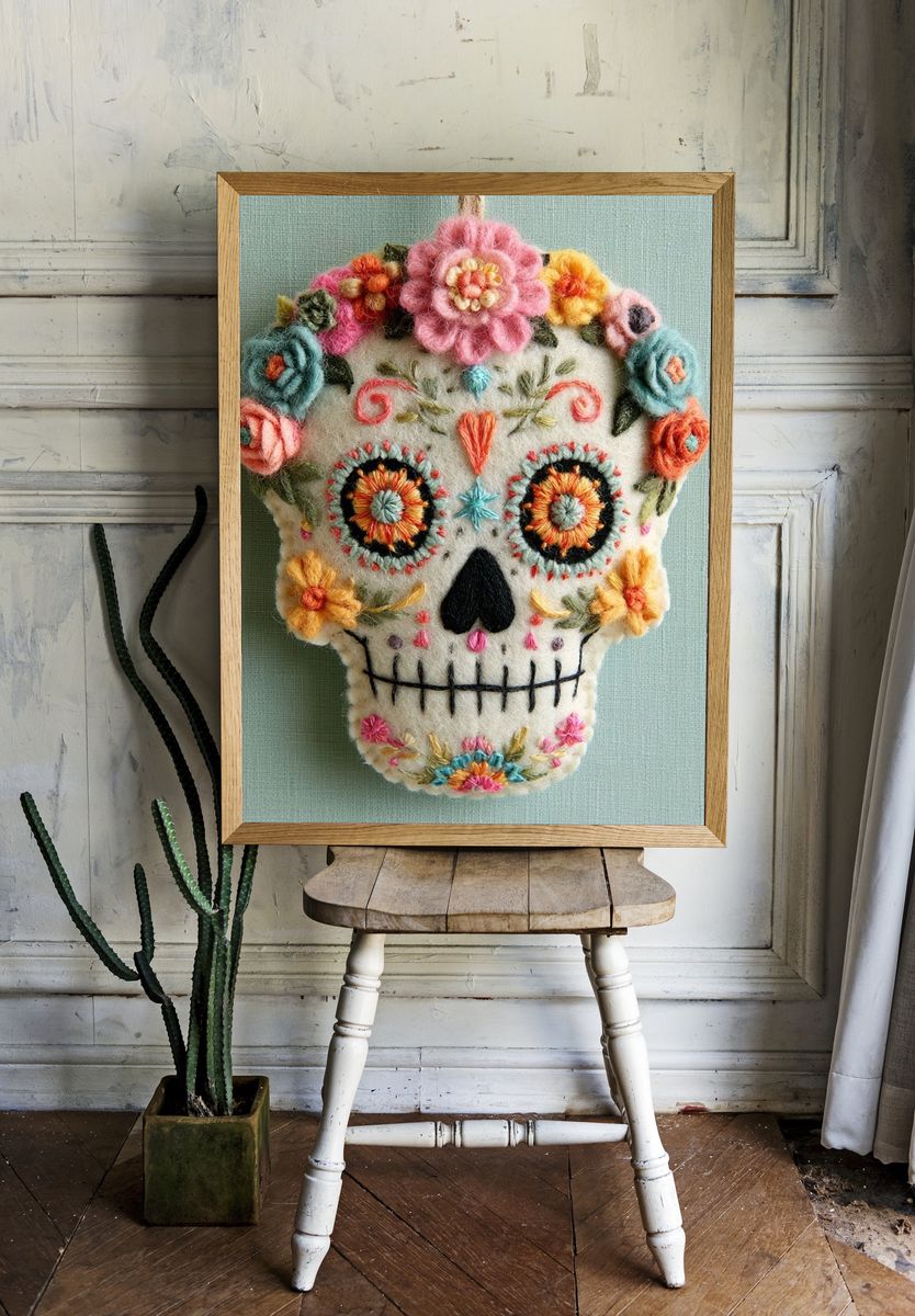 Floral Sugar Skull Illustration Print. room preview