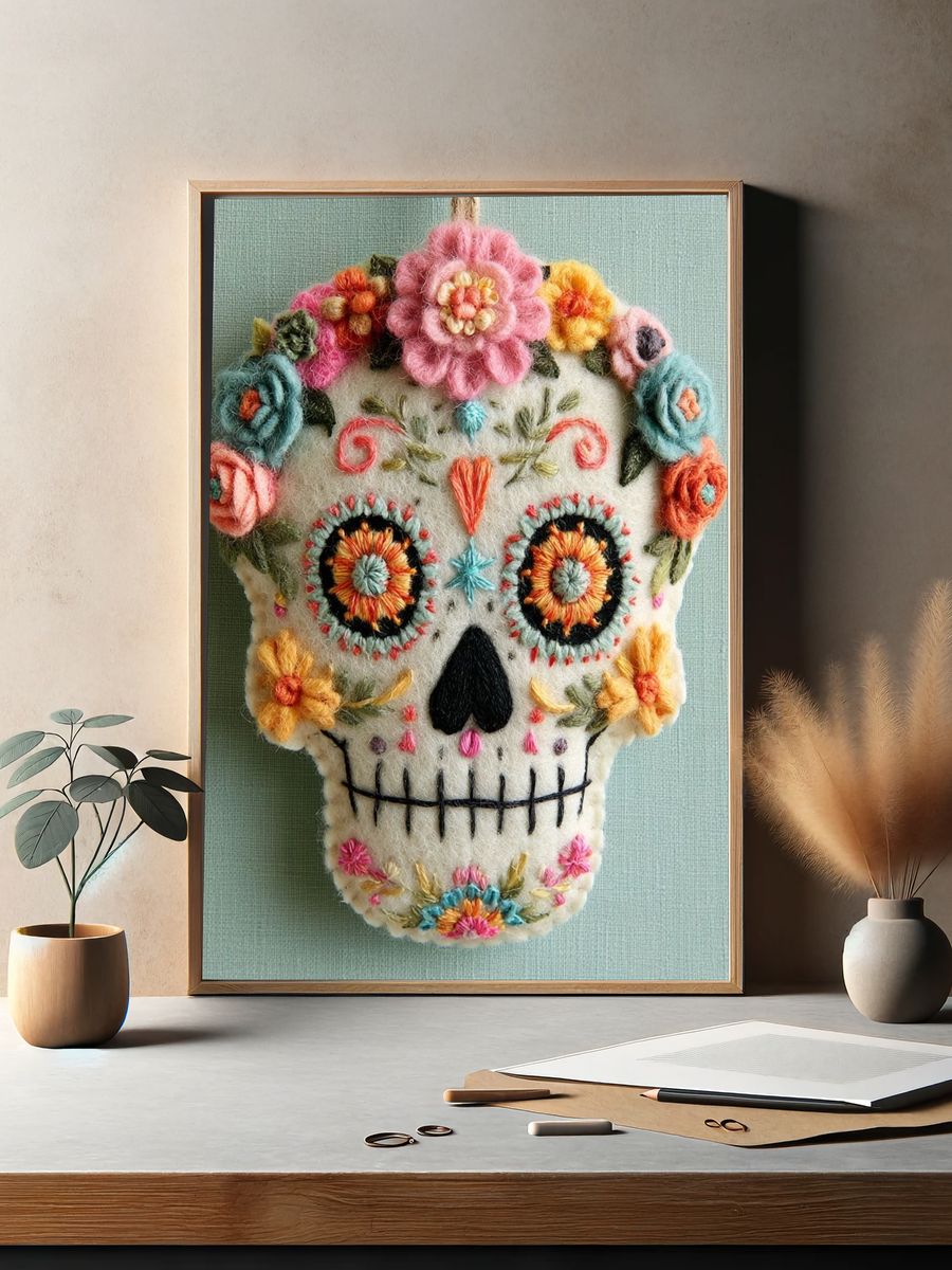 Floral Sugar Skull Illustration Print. — room view 2