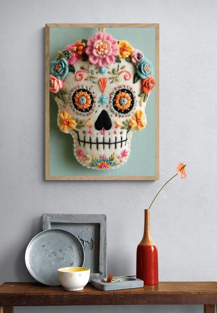 Floral Sugar Skull Illustration Print. — room view 3