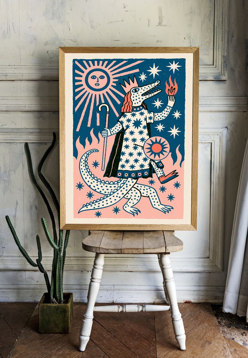 Mythic Crocodile Rider Illustration Poster. — room view 1