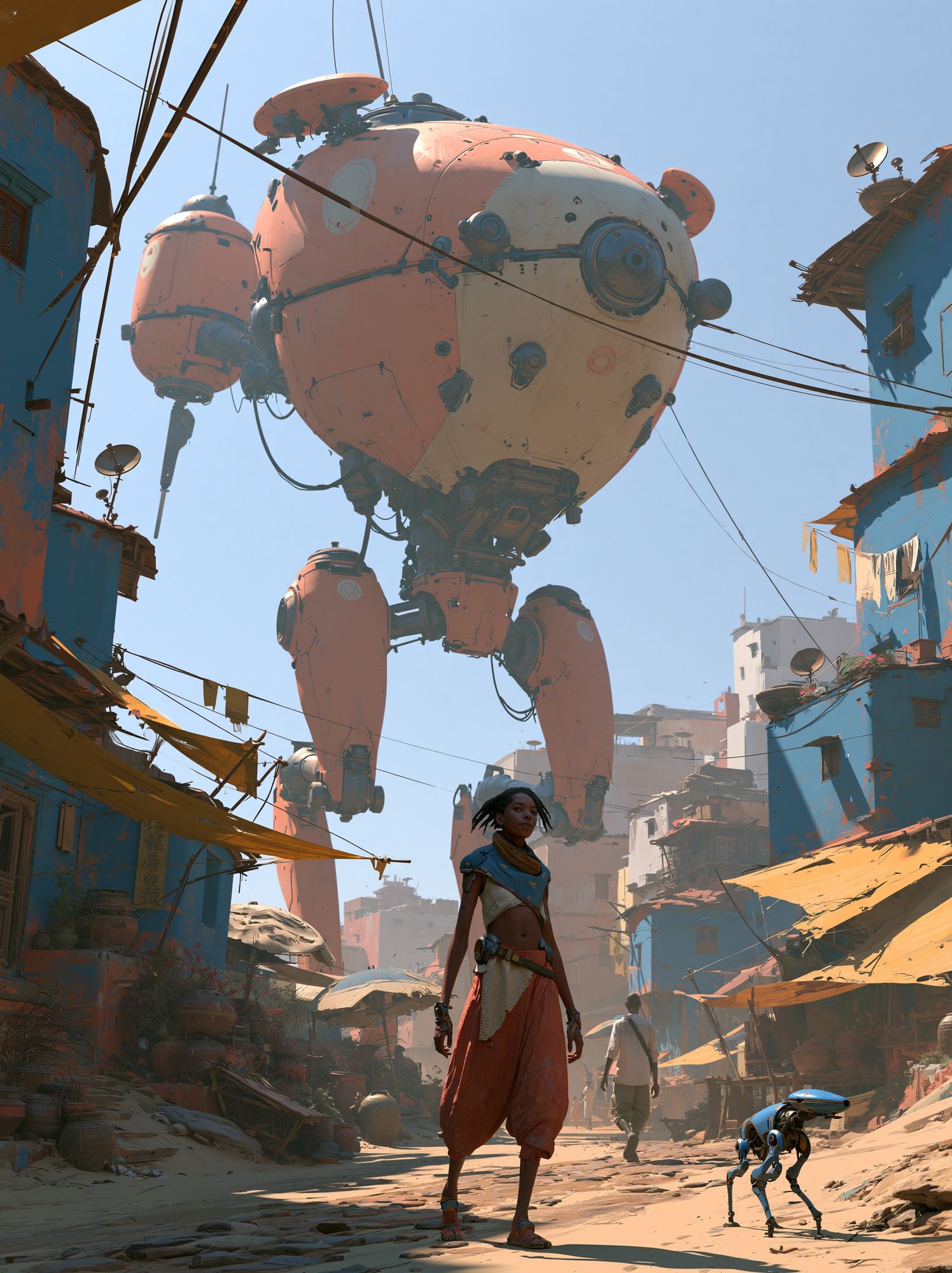 Sci-Fi Street Giant Robot Print. poster — illustration art