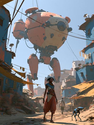 Sci-Fi Street Giant Robot Print. poster