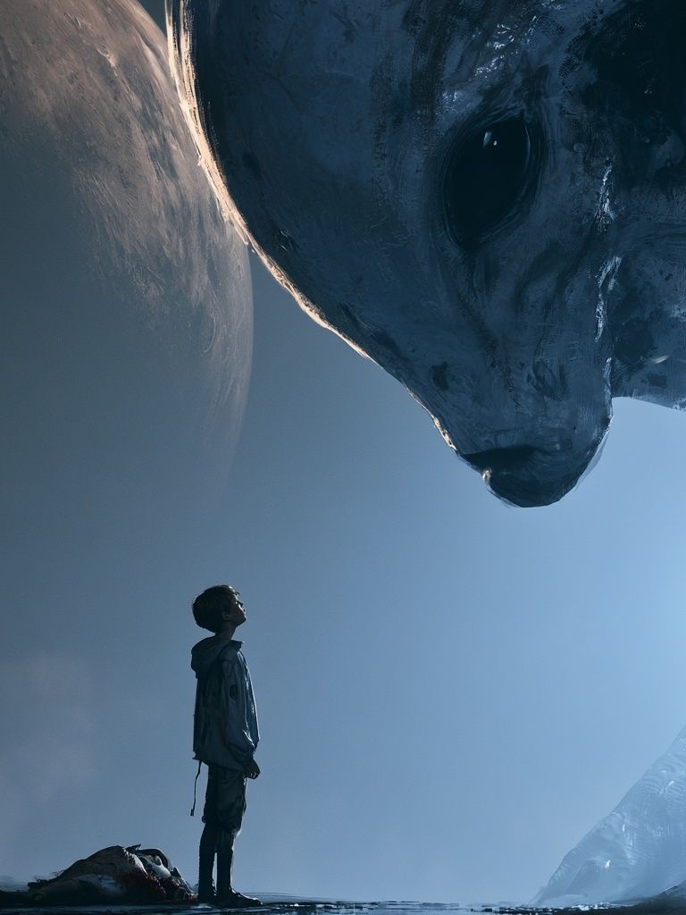 Boy and Giant Whale — Sci-Fi Print. poster — illustration art