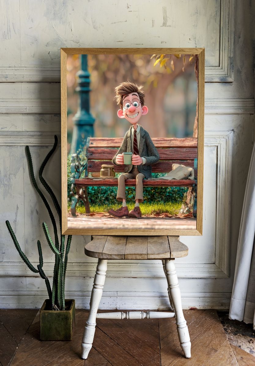 Whimsical Park Bench Character Illustration Poster. — room view 1
