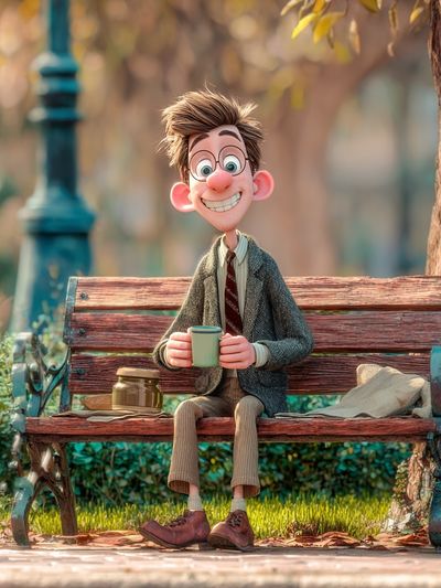 Whimsical Park Bench Character Illustration Poster. poster print