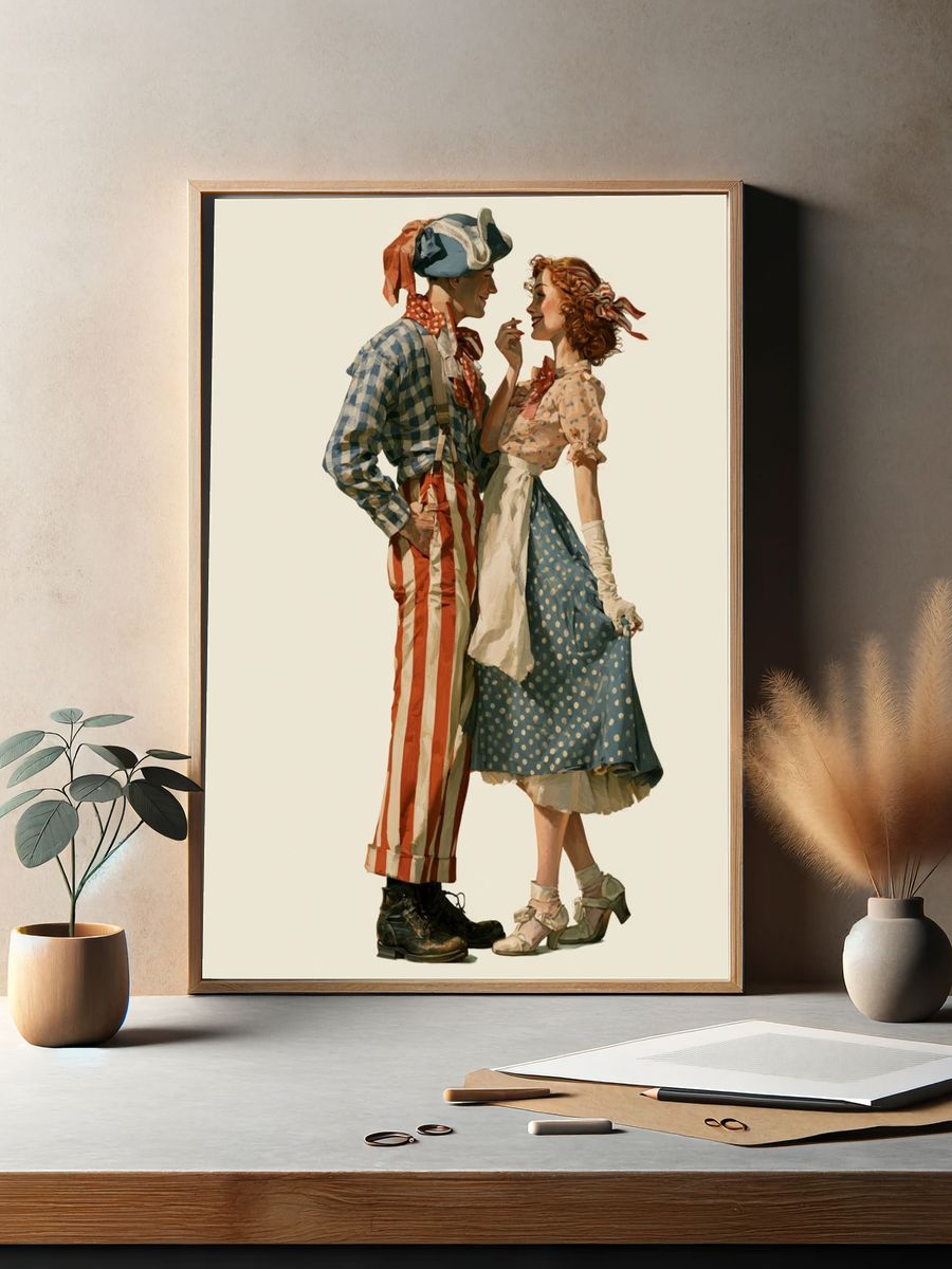 Vintage Carnival Couple Illustration Poster. — room view 2