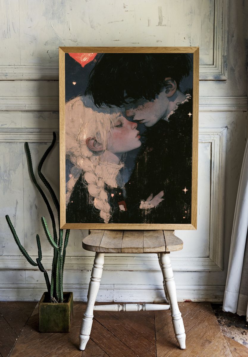 Moonlit Lovers Illustration Poster. — room view 1