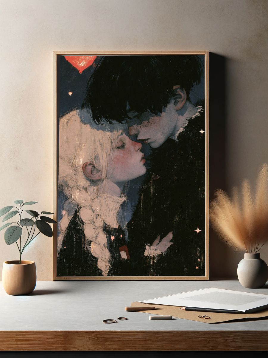 Moonlit Lovers Illustration Poster. — room view 2