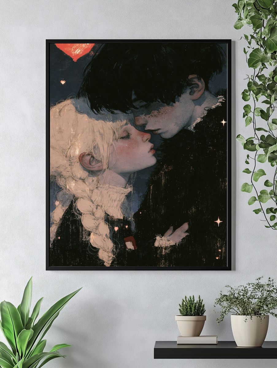 Moonlit Lovers Illustration Poster. — room view 4