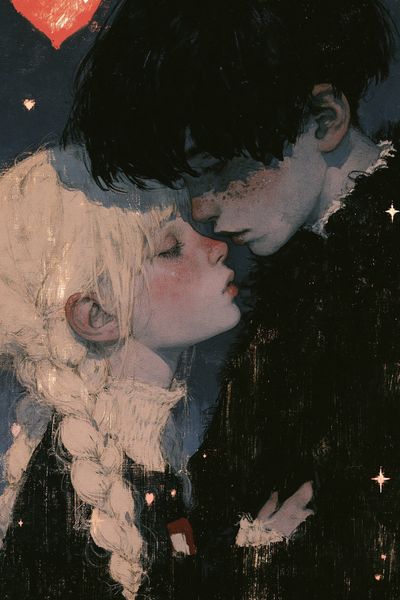 Moonlit Lovers Illustration Poster. poster