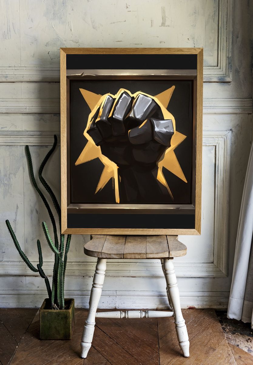 Golden Fist Burst Illustration Poster. — room view 1