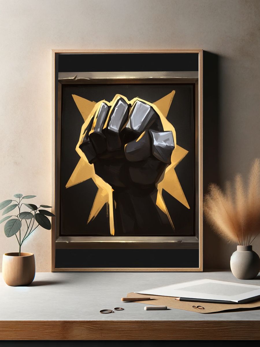 Golden Fist Burst Illustration Poster. — room view 2