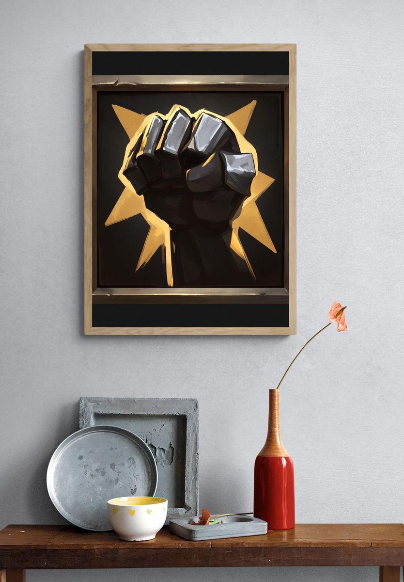 Golden Fist Burst Illustration Poster. — room view 3